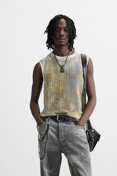 ABSTRACT PRINT KNIT TANK TOP - Sand by Zara
