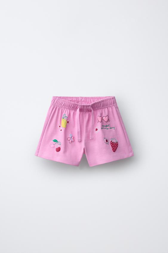 BRODEREDE BERMUDASHORTS I FLEECE - mellem rosa fra Zara - Billede 0
