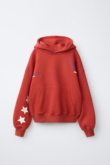 Zara TEXT PRINT HOODIE - Red