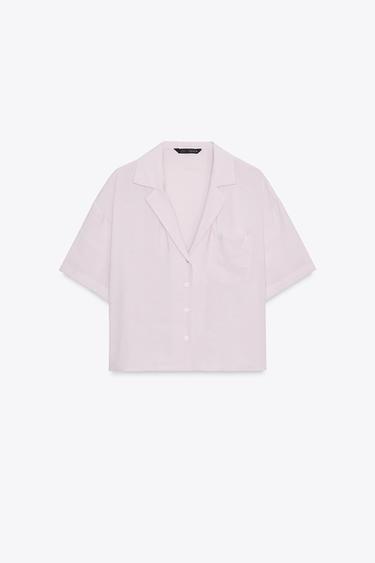 РУБАШКА СТРУЯЩЕГОСЯ КРОЯ С КАРМАНОМ — ЦВЕТ РОЗОВОГО ДЕРЕВА от Zara