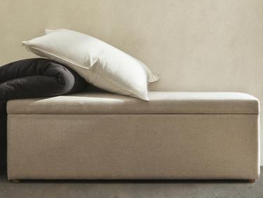 WOOD AND LINEN STORAGE BENCH — Light beige 1