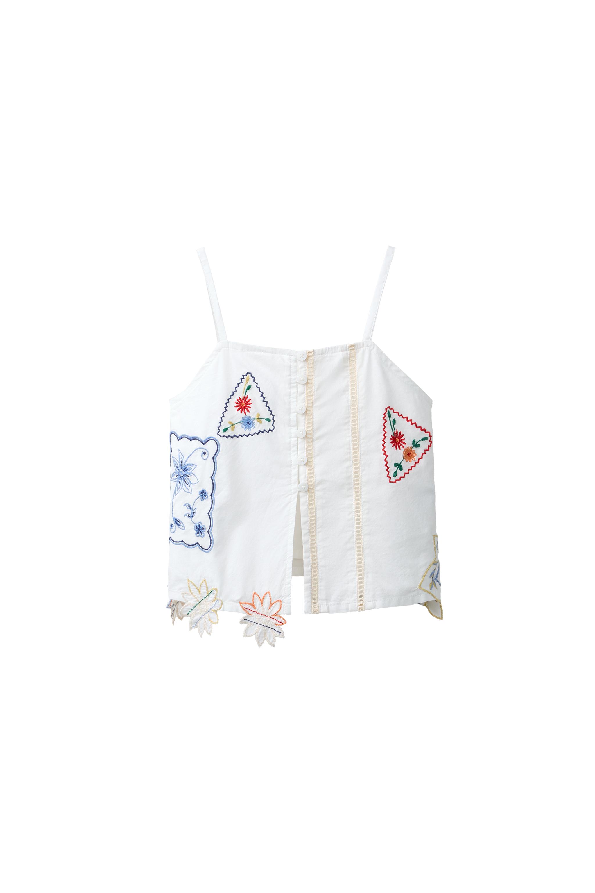 PATCHWORK EMBROIDERED TOP - Ecru | ZARA United States