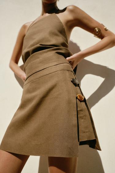 JUPE-PANTALON EN LIN À FANTAISIES - Tabac de Zara - Image 1