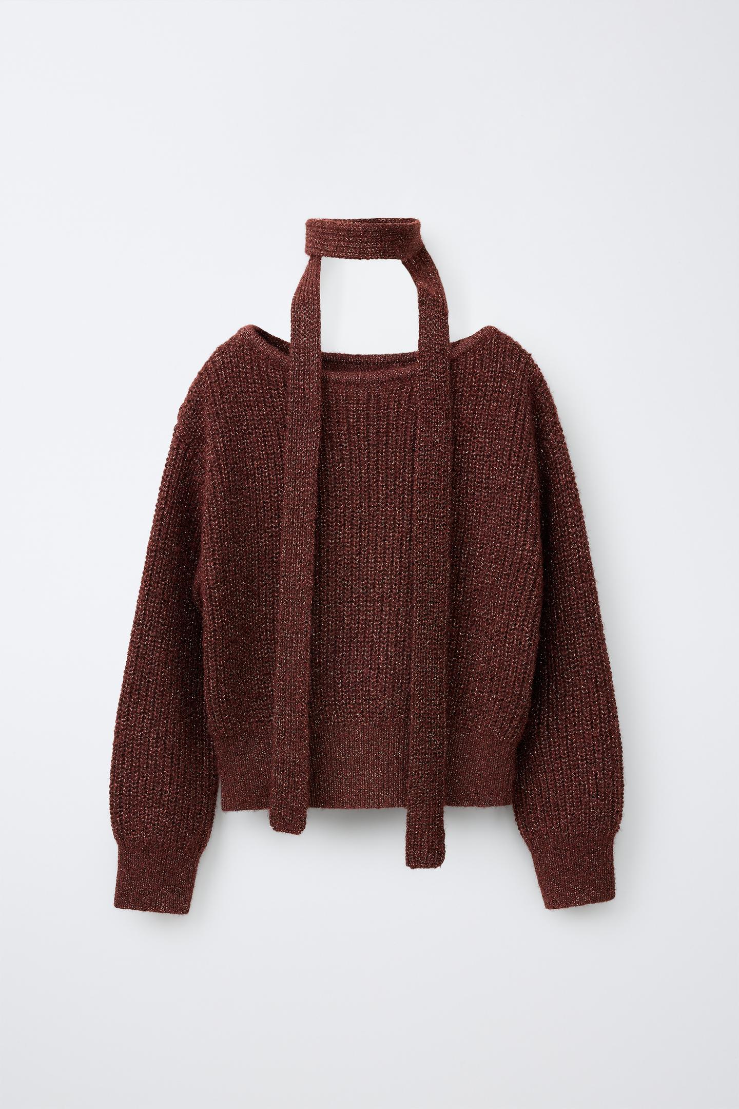 Детский свитер Zara Metallic Knit Jumper with Scarf, цвет: Dark Russet — фото 1