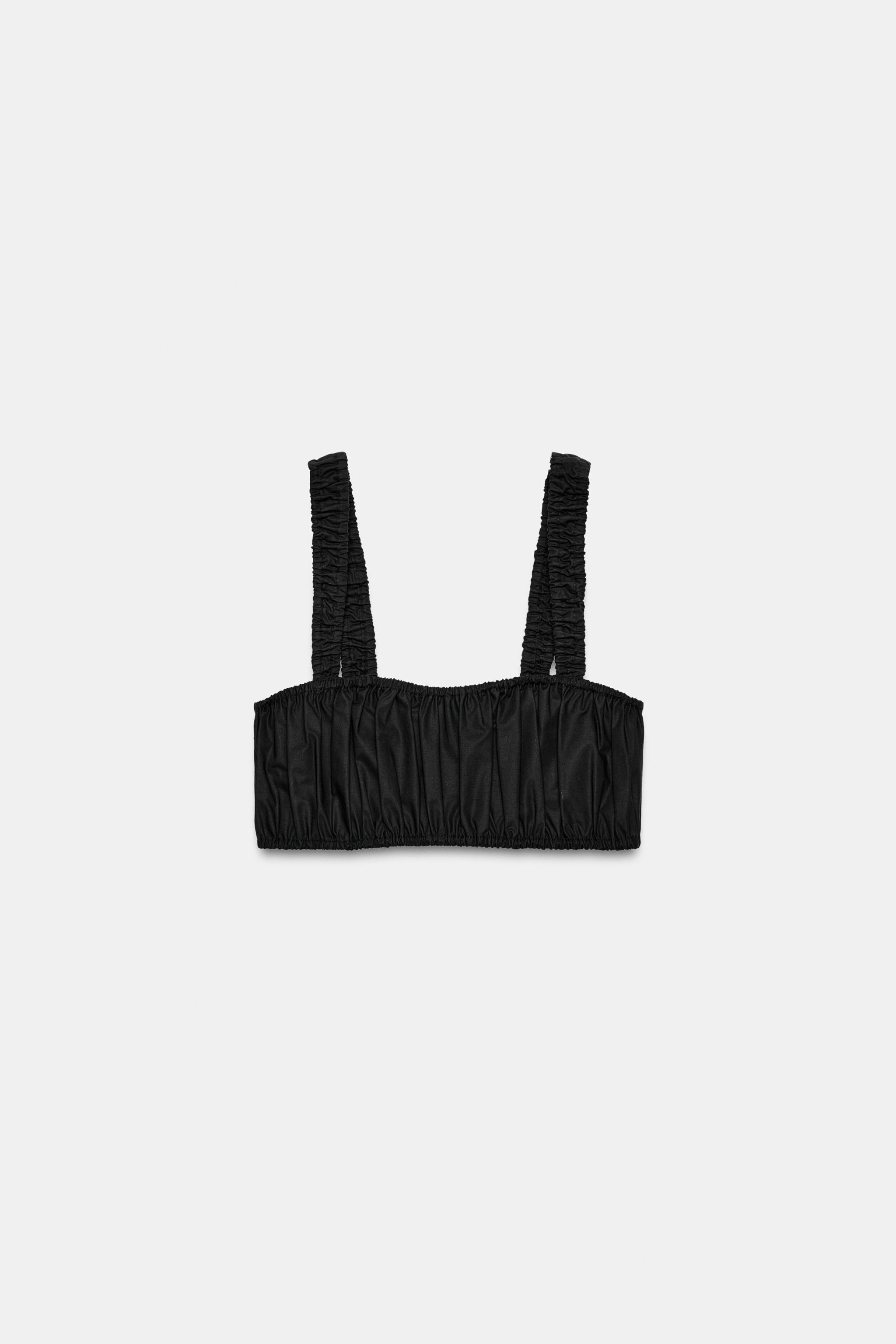 ポプリンギャザー入りクロップドトップス - ブラック | ZARA Japan / 日本