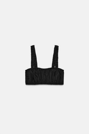 ポプリンギャザー入りクロップドトップスブラックZaraのポプリンギャザー入りクロップドトップス - ブラック 