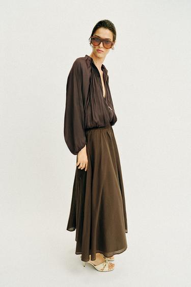 JUPE MI-LONGUE CAPE - Marron de Zara - Image 2