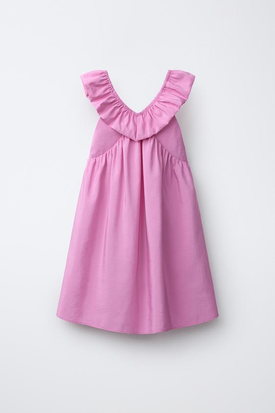 VESTIDO VOLANTE TAFETA - Rosa flúor de Zara - Imagen 0
