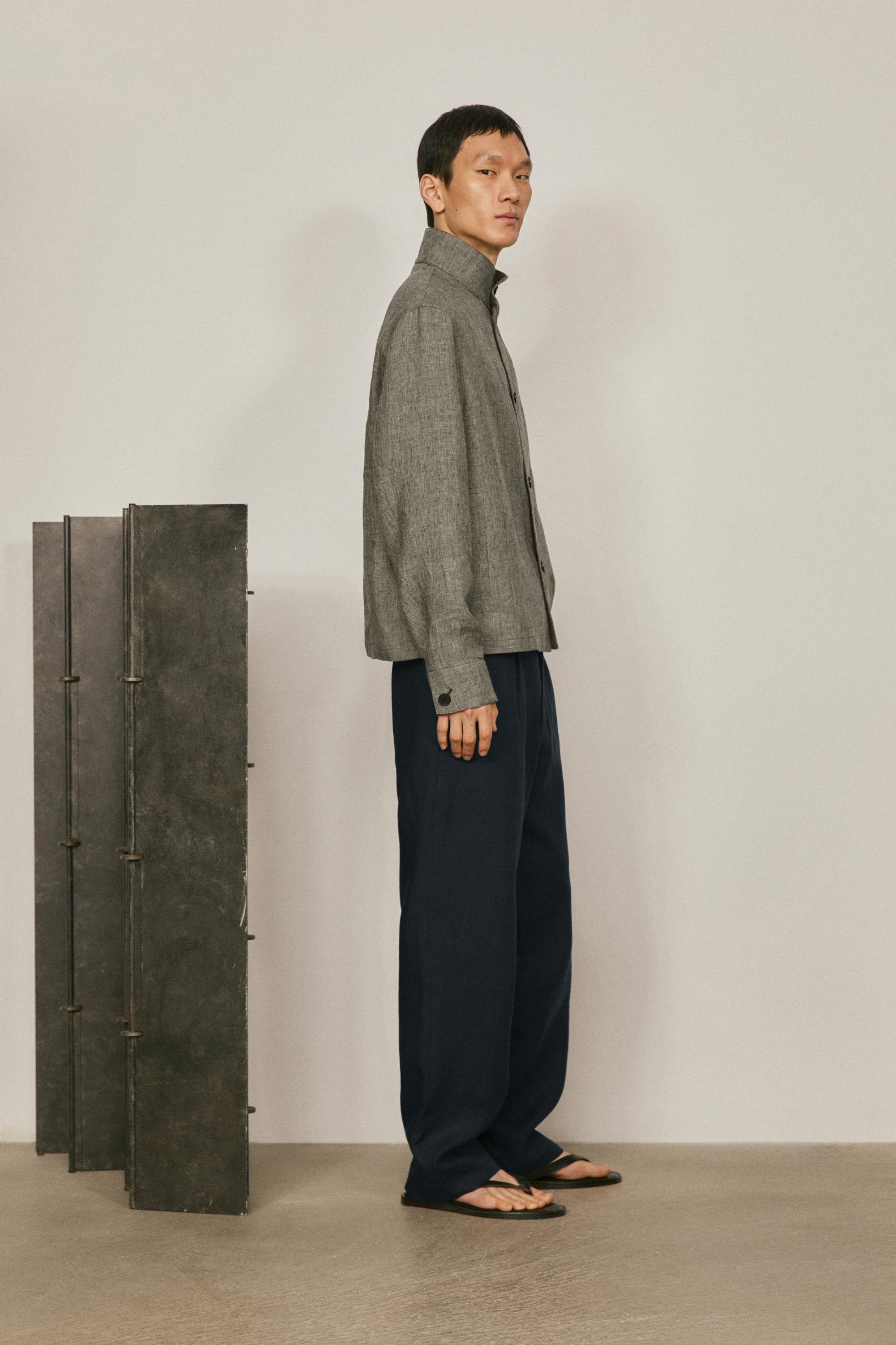 Linen bomber jacket with herringbone detail - LIMITED EDITION — Light brown