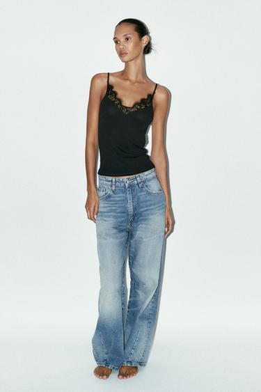 RIBBED LACE-TRIM VEST TOP - Black by Zara
