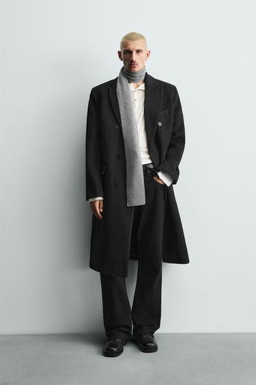 MANTEL SILANG BAHAN WOL - Hitam dari Zara