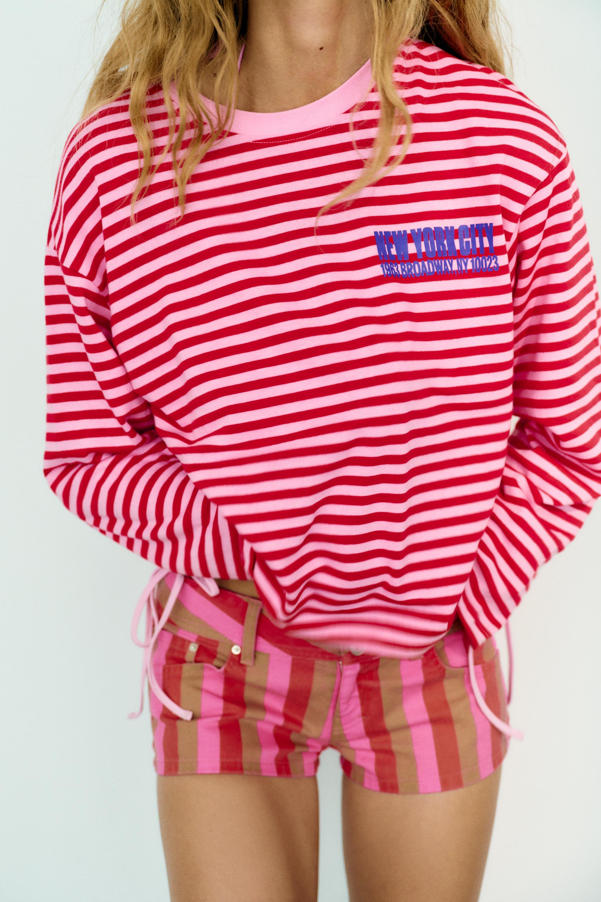 Zara ÇİZGİLİ SLOGANLI T-SHIRT görsel 3