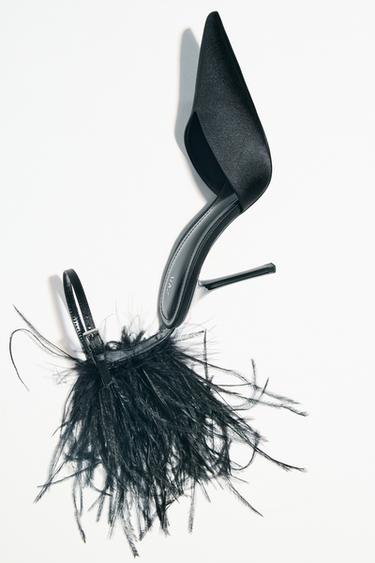 Zara FEATHER FANTASY HEELS - Black