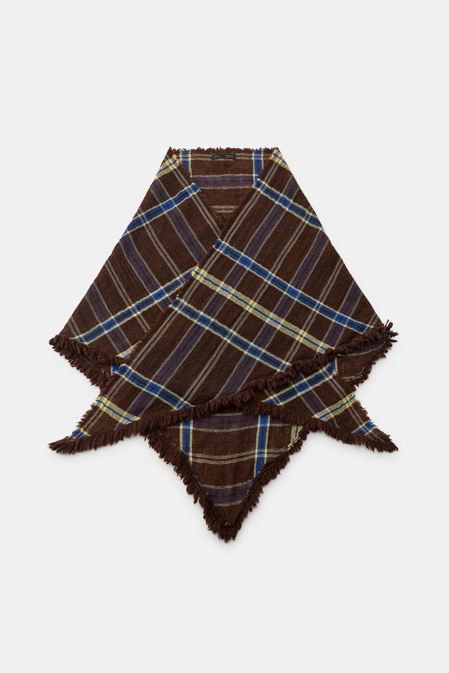 Женский шарф Zara Wool Blend Plaid Triangular, цвет: Коричневый — фото 2