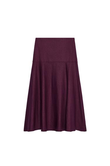 FALDA MIDI CON LINO - Berenjena de Zara