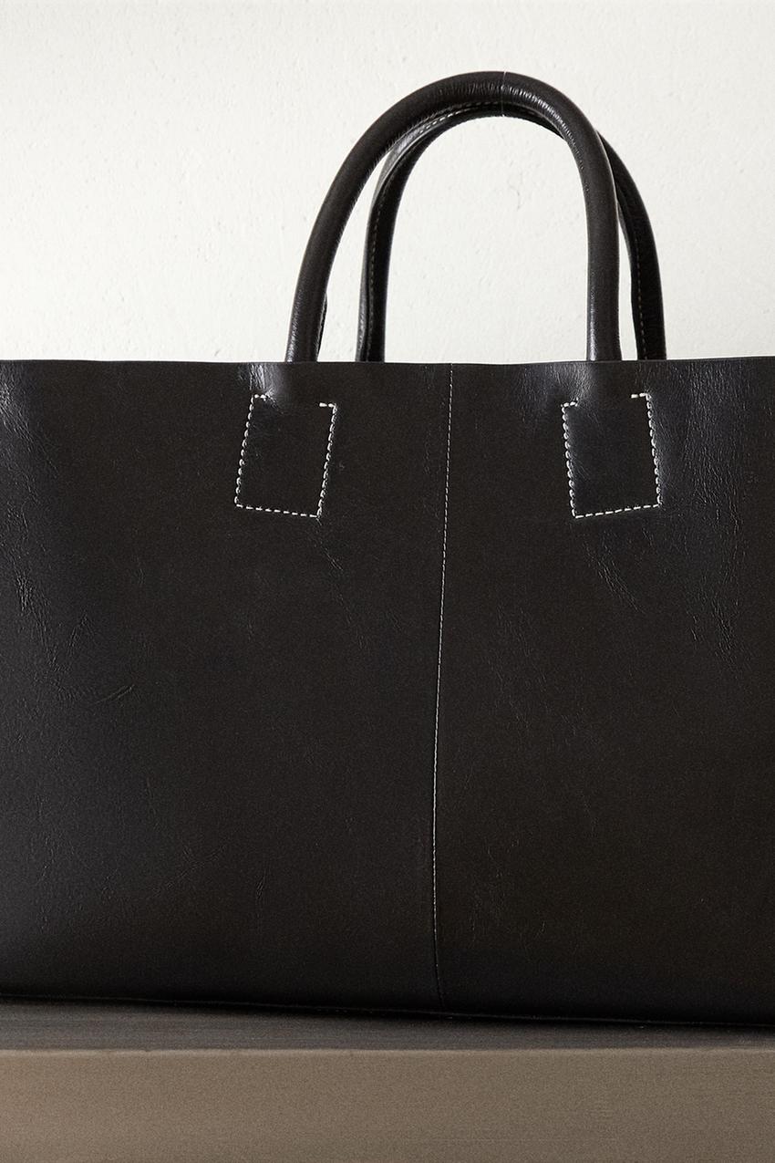 Leather tote bag zara Clearance