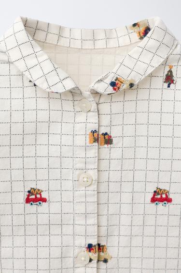 CHECK SHIRT WITH EMBROIDERED DETAILS - Ecru by Zara - Image 2