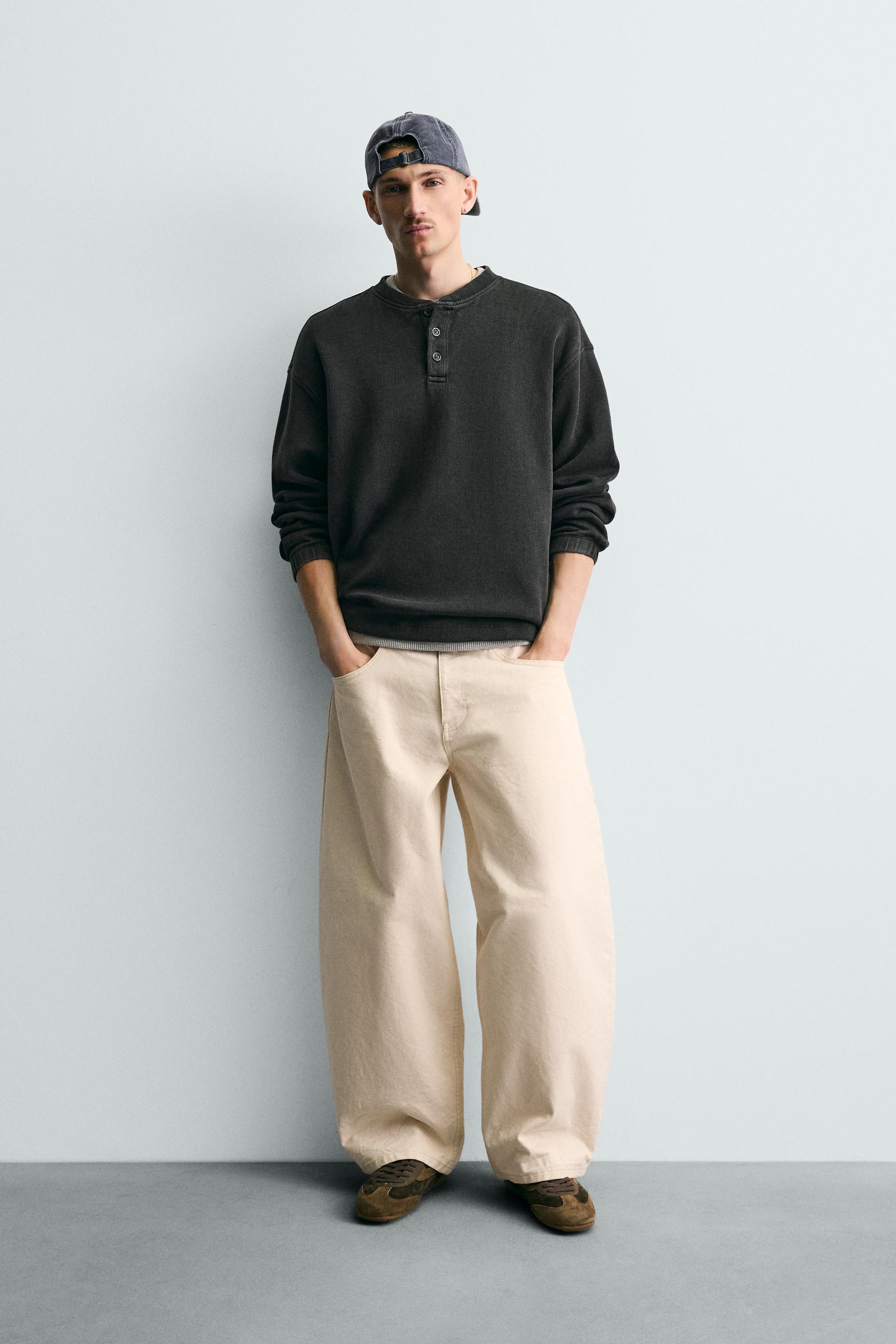 STRUCTURED HENLEY SWEATSHIRT - Dark anthracite | ZARA Canada