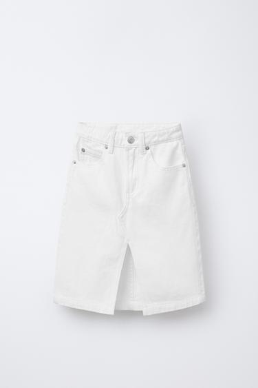 FALDA DENIM MIDI - Blanco de Zara