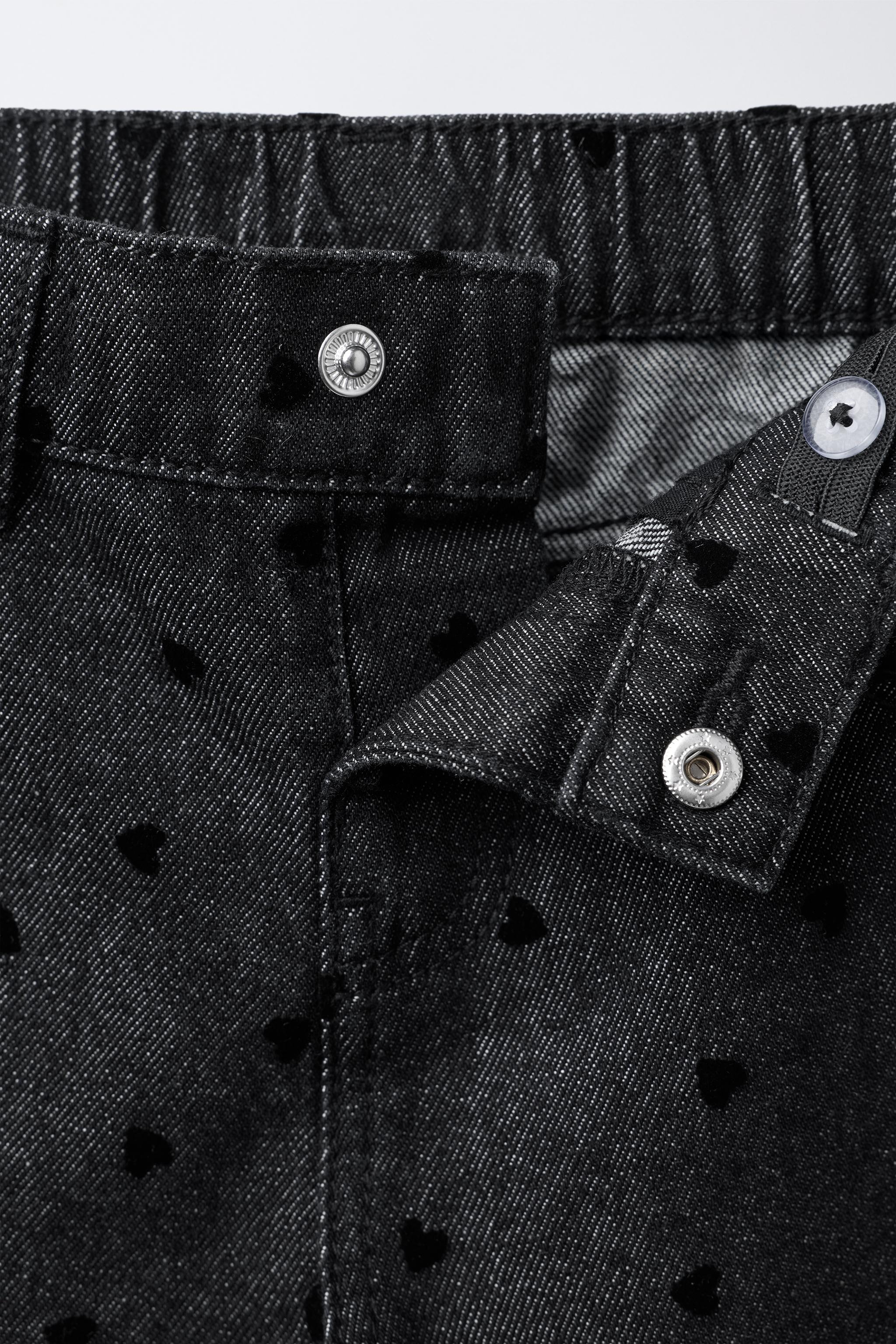 FLOCKED HEART WIDE LEG JEANS