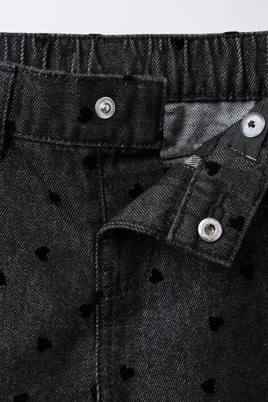 WIDE-LEG JEANS WITH FLOCKED HEARTS - Black by Zara