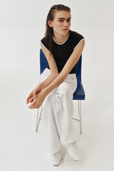 DOUBLE SHORT SLEEVE EFFECT T-SHIRT - Chocolate by Zara