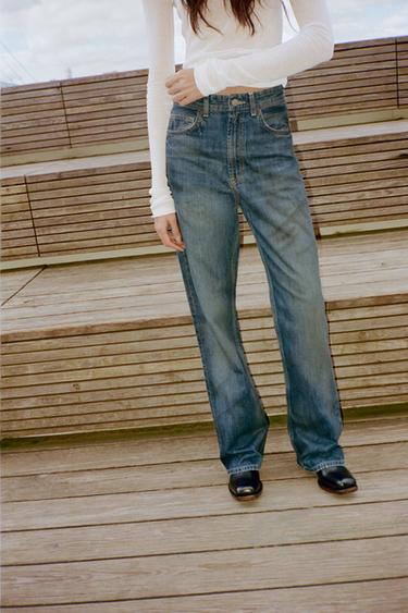 Zara TRF HIGH WAIST WIDE LEG FULL LENGTH JEANS - Indigo