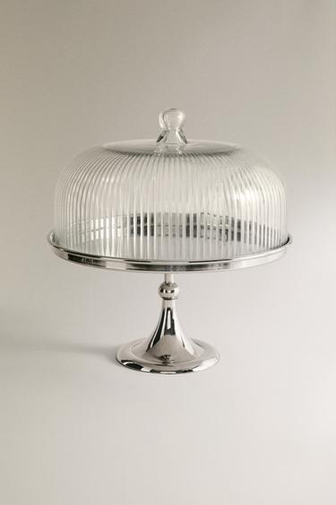 Zara METAL GLASS CAKE DISH - Silver - Image 0