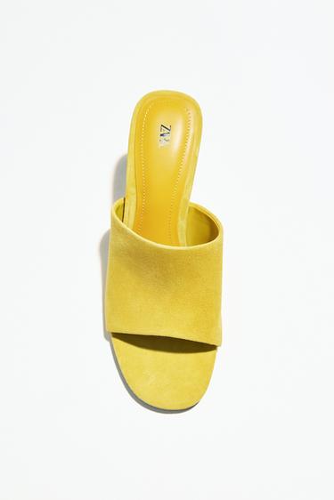 LEATHER HEELED MULES - Mustard by Zara