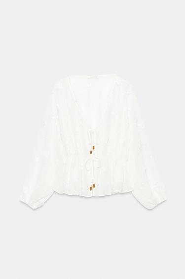 BLOUSE BRODÉE EN PLUMETIS - Blanc de Zara - Image 6