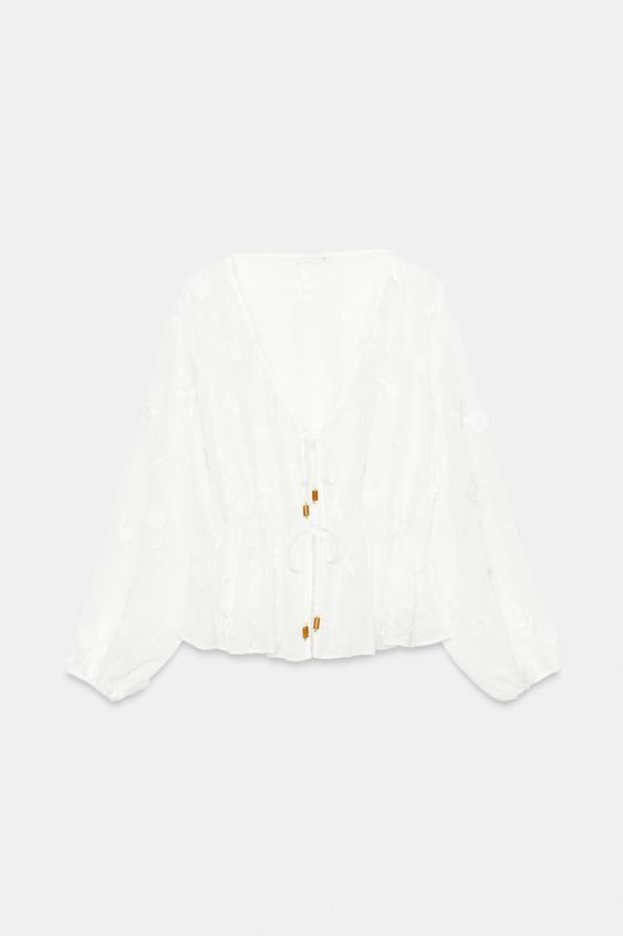 BLOUSE BRODÉE EN PLUMETIS - Blanc de Zara - Image 6
