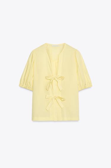 POPLIN SHIRT WITH TIES - Yellow by Zara