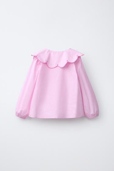 CHEMISE À RAYURES COL BRODÉ - Rose moyen de Zara - Image 1