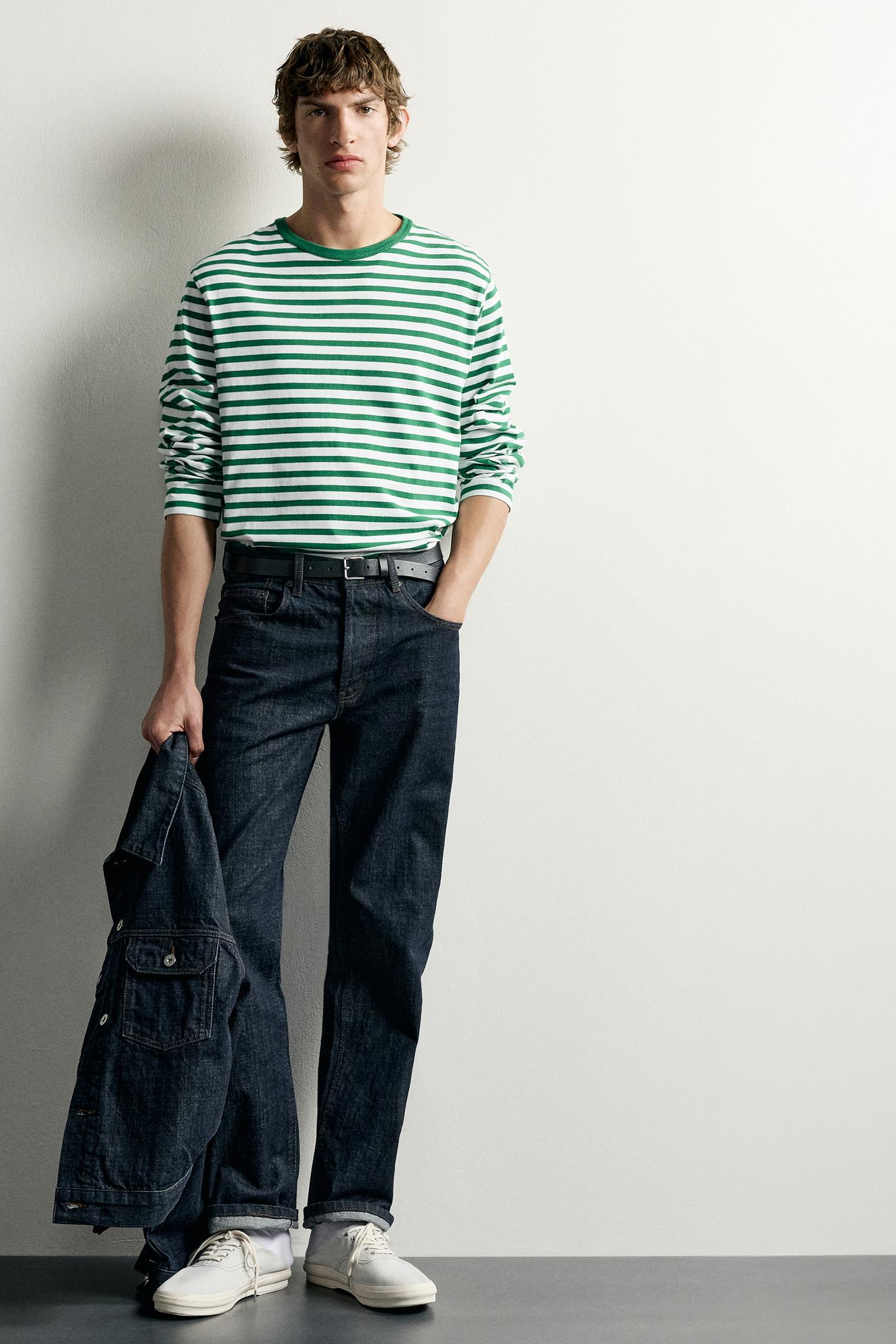 Мужская футболка Zara 0FR. Paris X ZARA Striped, цвет: Светлый зелёный — фото 7
