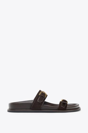 SUEDE SANDALS WITH BUCKLES - Chocolate Brown by Zara