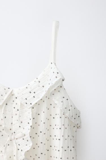 ROBE PAILLETTES VOLANT - Blanc cassé de Zara - Image 2