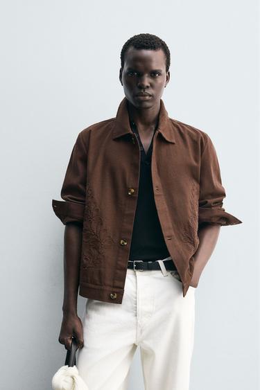 EMBROIDERED STRUCTURED OVERSHIRT - MARSALA by Zara