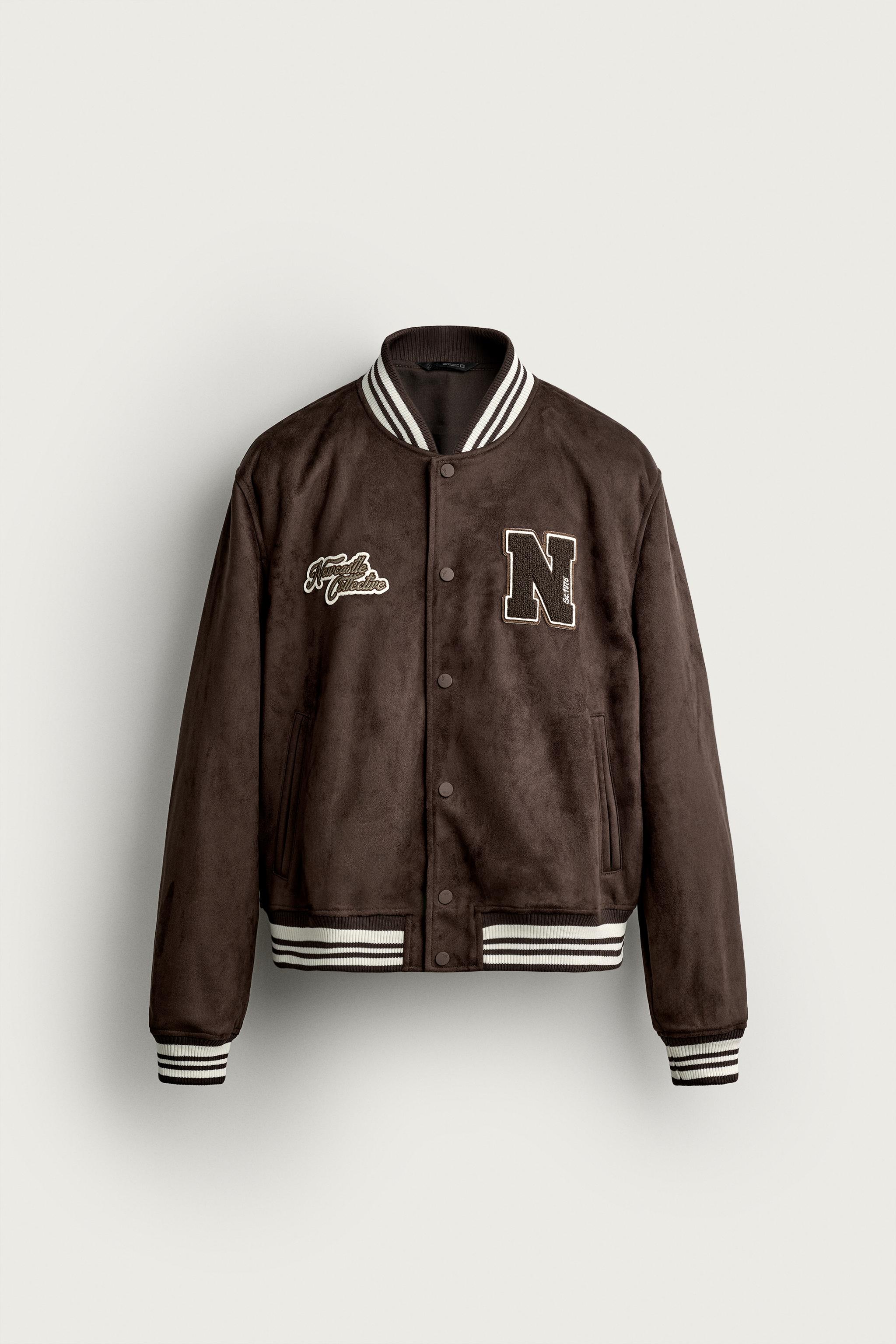 FAUX-SUEDE PATCH BOMBER JACKET
