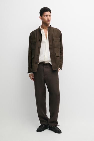 Zara Faded total look linen trousers - taupe brown