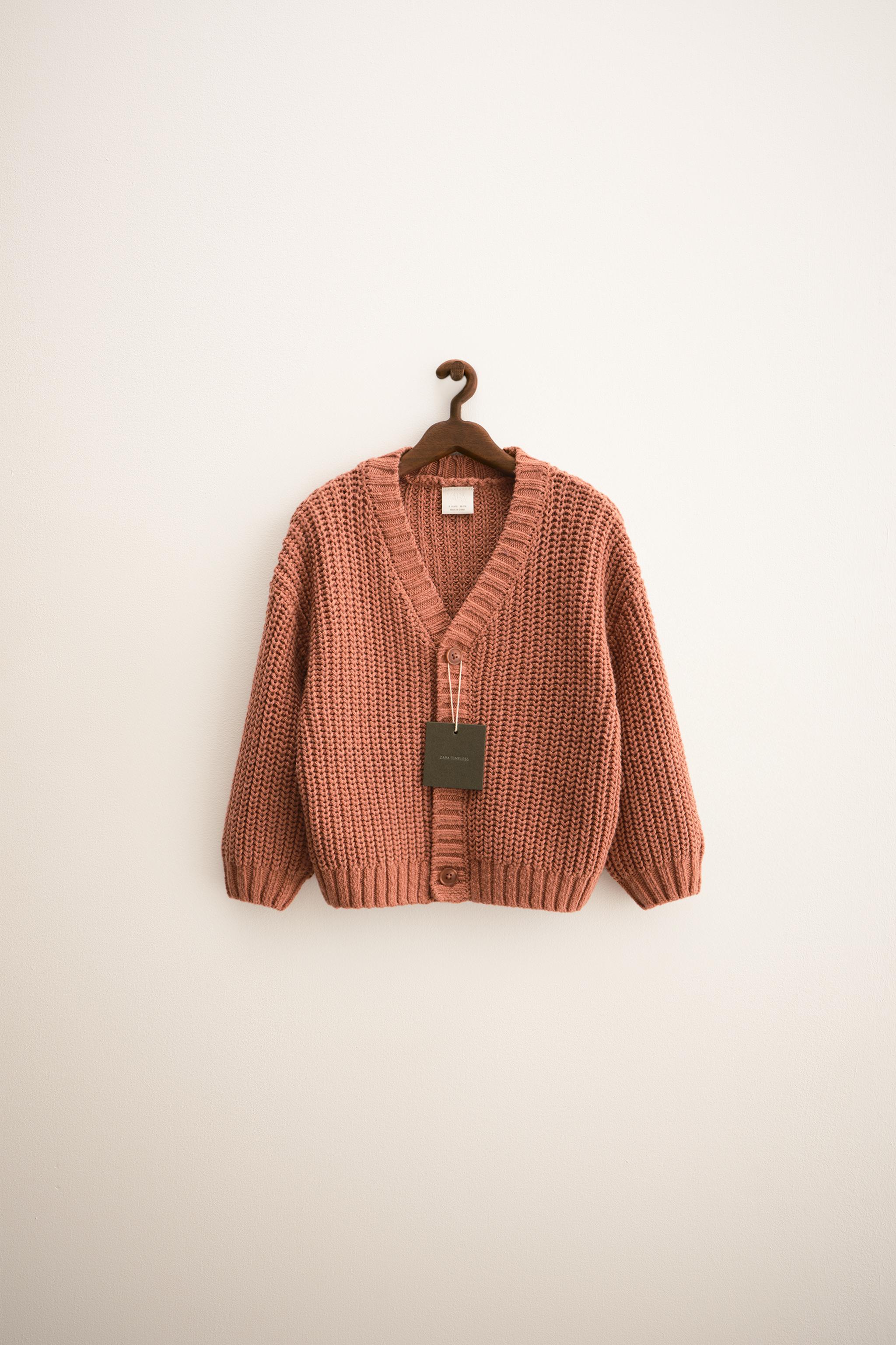 ZARA TIMELESS CHUNKY KNIT CARDIGAN Peach ZARA United Kingdom