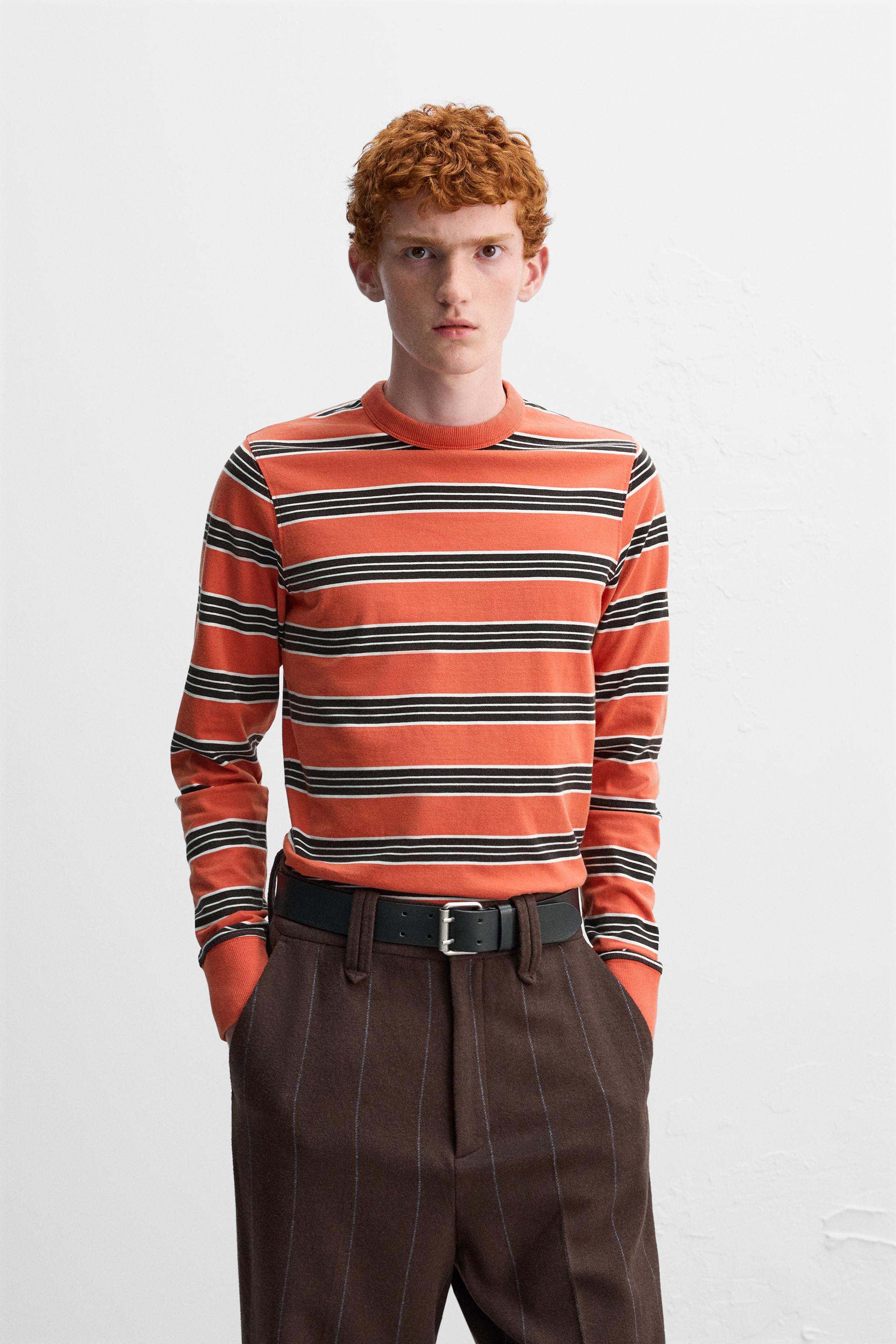 Orange and black striped t shirt best sale