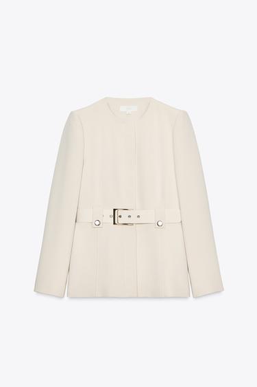 BLAZER ENTALLADA CINTURÓN - Marfil de Zara