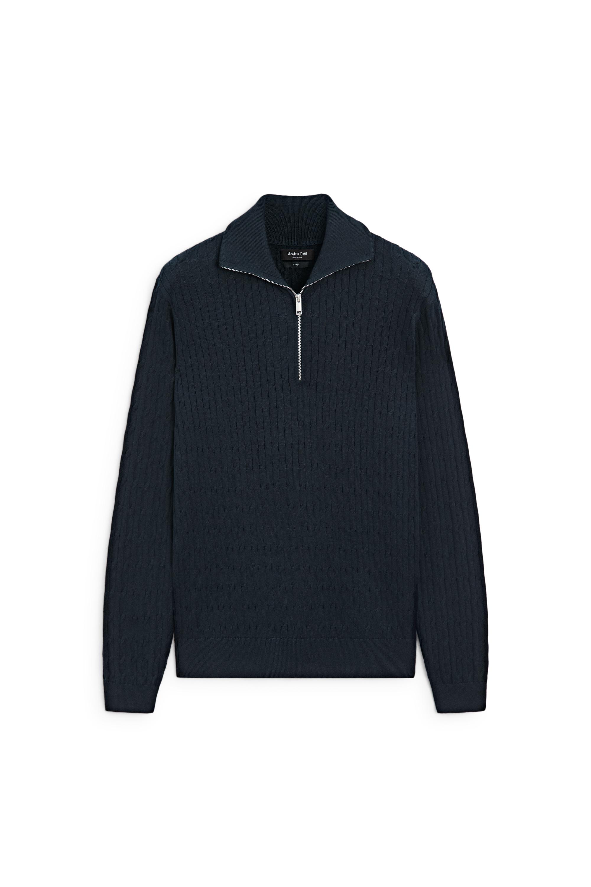 Mock neck knit zip sweater - Navy blue | ZARA Canada