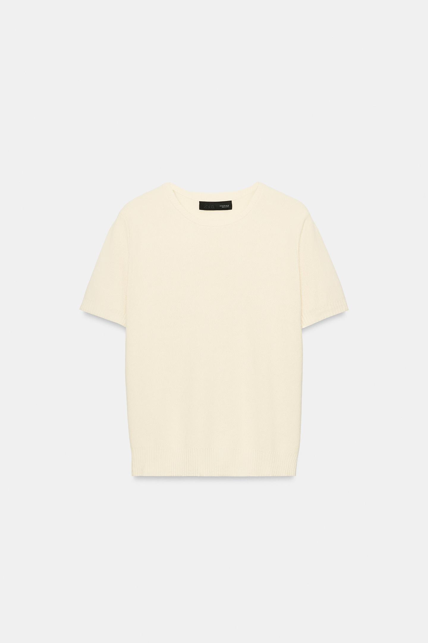 Женский топ Zara Short-Sleeve Knit Top, цвет: Экрю — фото 5
