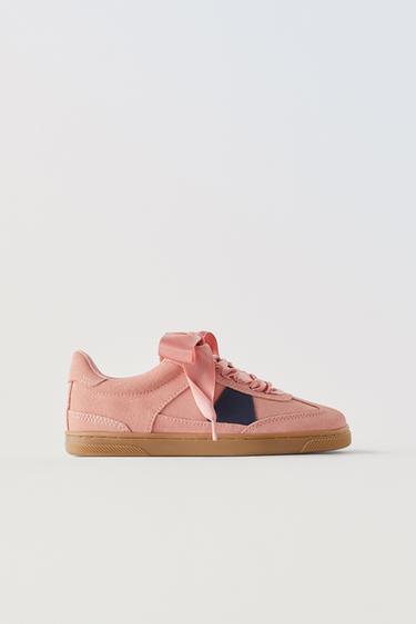 КОЖАНЫЕ КЕДЫ С БАНТОМ — Розовый от Zara — изображение 0