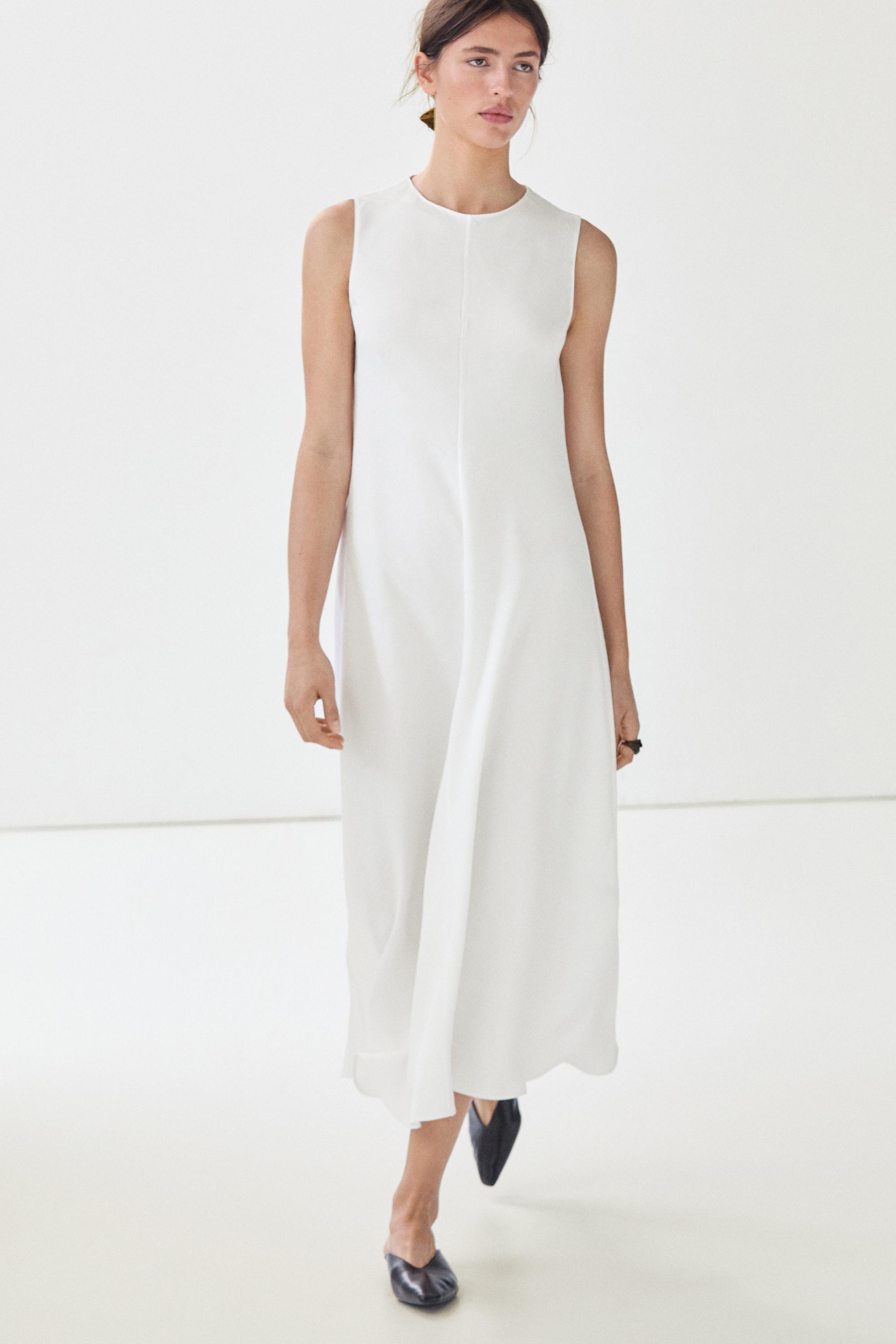 Flowing linen midi dress — White