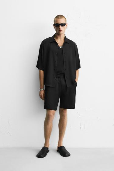 CAMICIA SATINATA RELAXED FIT - Nero di Zara