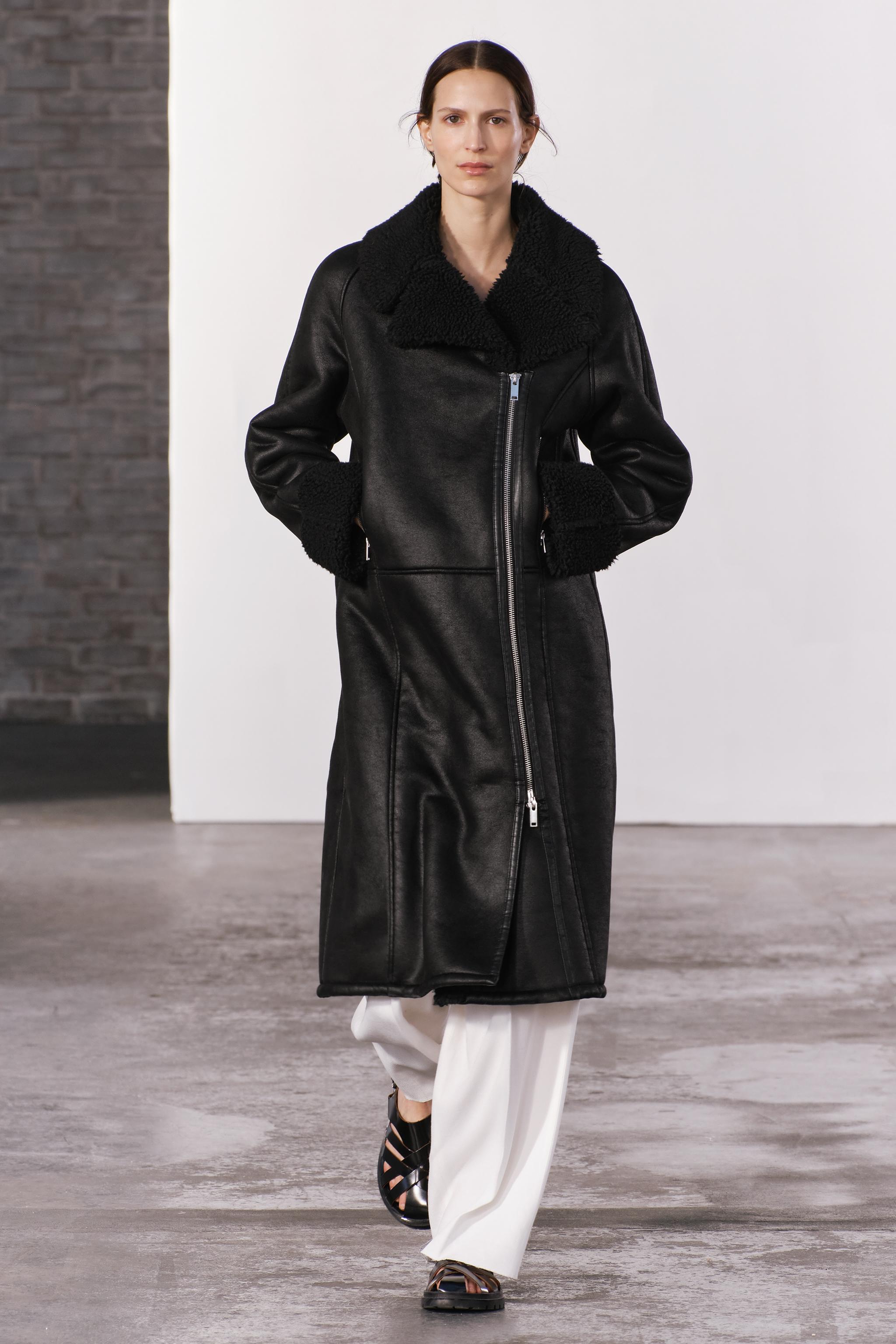 DOUBLE FACED LONG BIKER COAT ZW COLLECTION - Black - Zara