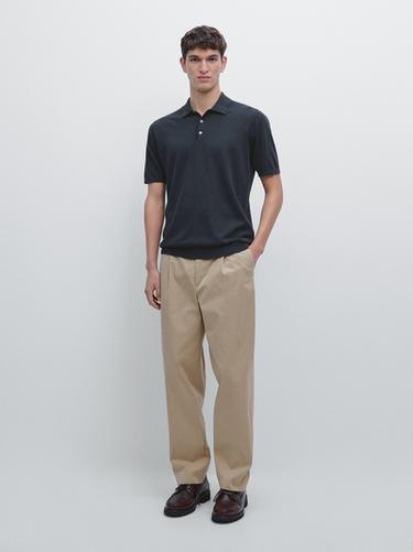 Zara Short sleeve cotton knit polo shirt - Navy blue