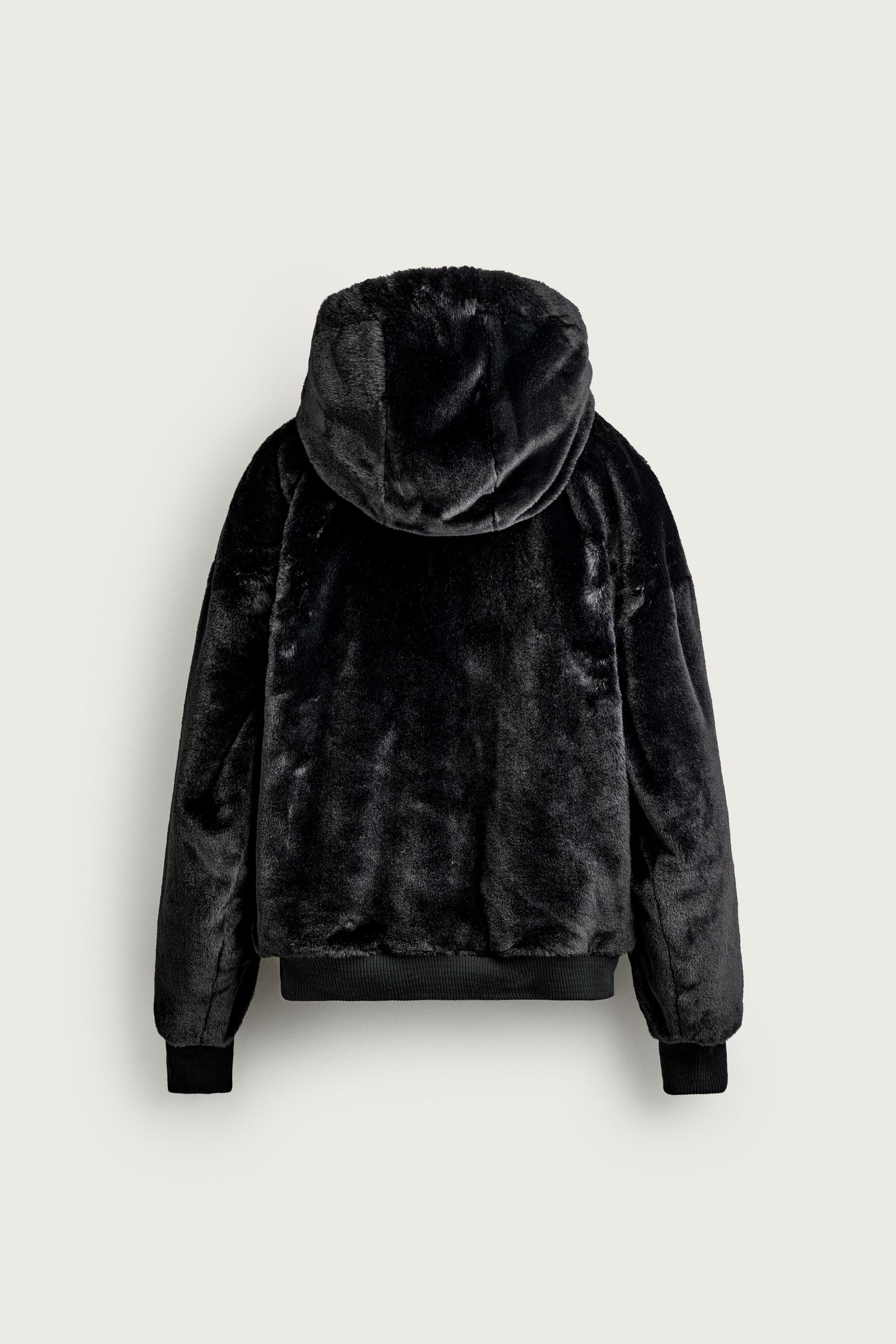 リバーシブルフェイクファー ボンバージャケット - ブラック | ZARA